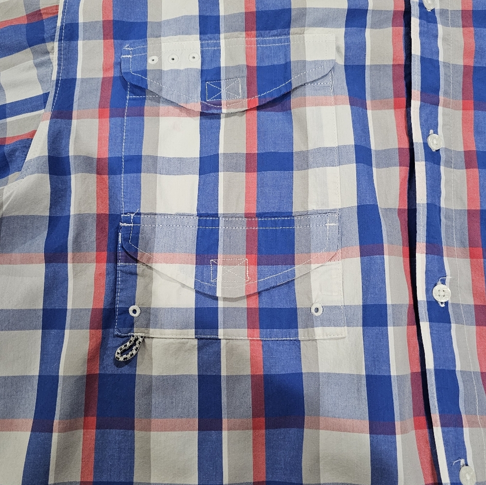 Columbia Super Bonehead Shirt MensLarge Blue Plaid PFG Fishing Camp EUC Sz XL - Picture 10 of 10